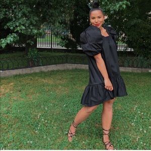 H&M puff sleeve cotton dress black